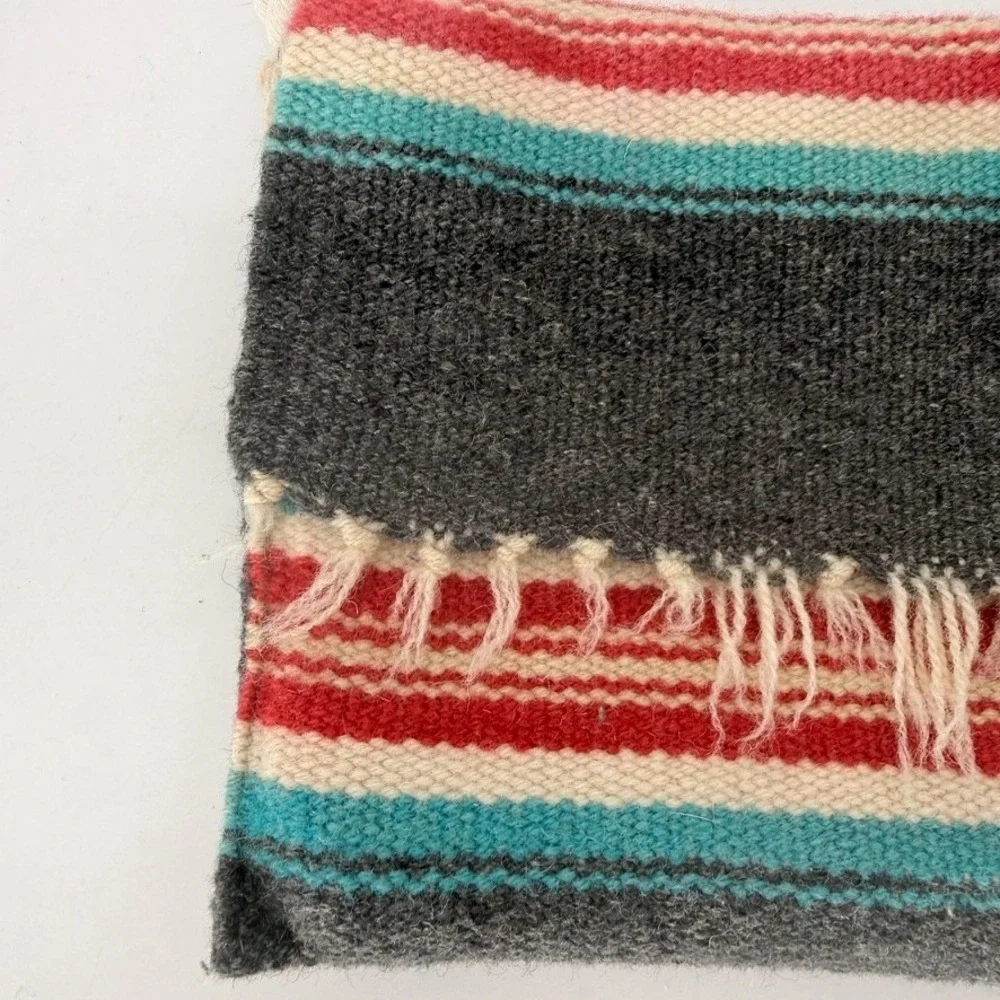 Handmade Wool Handwoven Crossbody Bag Turquoise Red Rope Strap Boho Southwestern